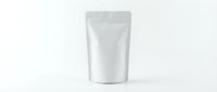 White blank stand-up pouch package mockup isolated on white background for branding and product presentation design projects.