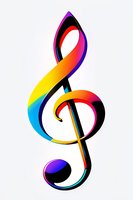 Vibrant rainbow-colored treble clef symbol isolated on white background, perfect for music-related designs, logos, and educational materials. Modern artistic interpretation with gradient effects.