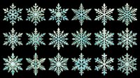 Holographic teal and gold snowflakes set, isolated on transparent background. Ready for winter clipart, stickers, t-shirt design, sublimation, and print on demand.