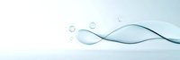 Flowing abstract aqua waves with transparent water drops create gentle curves against light blue background, conveying freshness and fluidity in minimalist style.