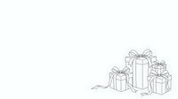 Isolated gift boxes with bows arranged in group, line art style on white background. Suitable for holiday designs, greeting cards, packaging, and festive marketing materials.