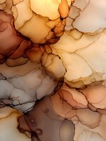 Abstract alcohol ink artwork with flowing organic shapes in warm earth tones of amber, ochre, and sienna creating fluid artistic background.