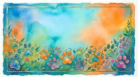 Watercolor painting featuring vibrant paw prints in rainbow colors transitioning from orange to blue across textured paper background, suitable for pet-related designs and animal-themed projects.