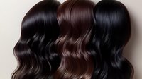 Luxurious wavy hair wigs in black and brown shades displayed on mannequin heads, showing different textures and styles for beauty and fashion industry.