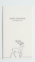 Minimalist holiday greeting card featuring line art reindeer with antlers on cream background. Suitable for Christmas cards, seasonal stationery, and festive design projects.
