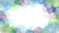 Abstract watercolor frame with circuit board patterns in blue green purple hues on white background for technology design projects.