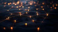 Glowing network connections with orange light points on dark background illustrate digital transformation and technological advancement in modern business.