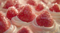Fresh strawberries with cream swirls for dessert recipes, bakery menus, summer treats, culinary blogs, food photography, restaurant advertising.