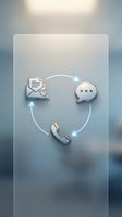 Modern communication cycle with email, chat and phone icons connected by arrows on glass panel for business contact and customer service solutions.
