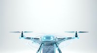 Futuristic drone with extended arms and propellers isolated on white background, ready for technology and innovation design projects.