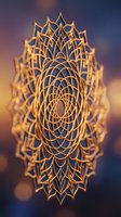 Golden mandala with intricate geometric patterns and sacred symmetry on blurred background for meditation, spiritual design, and decorative projects.