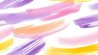 Colorful brush strokes in purple, pink, yellow and peach tones on white background. Vibrant paint marks for graphic design, web backgrounds, social media content and creative projects.