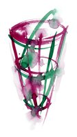 Abstract watercolor cone with magenta and green intersecting lines and organic shapes, isolated on white background for design projects, posters, and creative artwork applications.