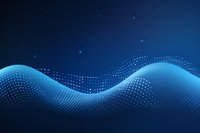 Abstract digital wave with glowing dots on deep blue background, creating futuristic technology visualization for business presentations.