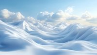 Serene winter landscape with rolling snow-covered hills stretching to horizon under soft blue sky and fluffy white clouds, creating peaceful natural scenery.