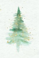 Watercolor Christmas tree with gold splatter on textured paper background, elegant holiday art for greeting cards and festive designs.