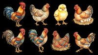 Rooster and chicken collection isolated on transparent background, ready for t-shirt design, clipart, stickers, print-on-demand products and sublimation projects.