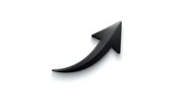 Curved black arrow pointing upward on white background, symbolizing growth, success, and positive business momentum for corporate presentations.