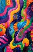 Vibrant psychedelic abstract background with colorful wavy lines, swirls and cosmic patterns. Perfect for modern wall art, phone cases, and creative digital projects.