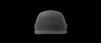 Black five-panel camp cap isolated on transparent background, ready for t-shirt designs, sublimation, print-on-demand products, stickers, and digital crafts.
