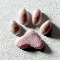 Pink powder arranged in shape of dog paw print on white textured background with dramatic shadow casting artistic composition for pet care branding.