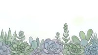 Watercolor succulent plants border with echeveria, jade and cacti in soft green and purple tones on white background for botanical design projects.