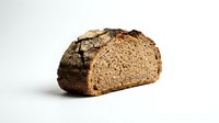 Sliced whole wheat bread loaf with dark crust on white background, suitable for food photography, bakery marketing, and culinary publications.