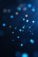 Abstract blue glowing dots and lines on dark background create futuristic network connection pattern, suitable for technology and digital transformation concepts.