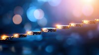 Glowing golden steps ascending on dark blue bokeh background create magical atmosphere for spiritual growth and success visualization concepts.