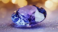 Oval cut tanzanite gemstone with brilliant facets on sparkling surface, displaying purple and blue hues in luxury jewelry lighting. Perfect for gemology and luxury design.