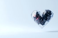 Geometric crystal heart shape with dark blue and pink reflections floating on light background, modern minimalist love concept for valentines and romance designs.