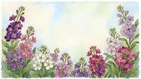 Watercolor floral border with purple, pink, and white wildflowers on soft pastel background, copy space for text or greeting card design.
