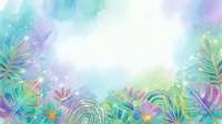 Colorful floral border with tropical leaves and flowers in pastel watercolor style, featuring vibrant blooms and foliage on isolated white background for design projects.