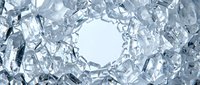 Crushed ice cubes arranged in circular pattern with white center space, suitable for beverage, food, and cooling product advertising.