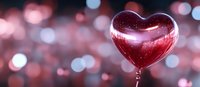 Red heart-shaped balloon against blurred pink bokeh background creates romantic atmosphere for Valentine's Day, anniversaries, and love celebrations.