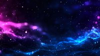 Vibrant cosmic nebula with glowing pink and blue clouds swirling through deep space, stars twinkling against dark background creating mystical galaxy atmosphere.