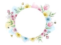 Watercolor floral wreath with spring flowers and bees on white background. Isolated botanical frame for wedding invitations, greeting cards and design projects.