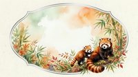 Watercolor frame with red pandas among bamboo and autumn foliage, soft pastel background with copy space for text or design.