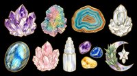 Gemstone and crystal collection isolated on transparent background, featuring amethyst, agate, quartz and mineral specimens. Ready for t-shirt design, clipart, stickers and print-on-demand products.