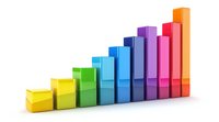 Colorful ascending bar chart showing business growth trend with rainbow gradient blocks on white background, suitable for financial presentations.