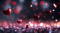 Glittering red hearts floating with magical bokeh lights on dark background, romantic Valentine's day concept with sparkles and dreamy atmosphere.
