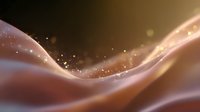 Smooth flowing waves of brown and pink with glowing sparkles and light effects create dreamy abstract background for luxury designs and presentations.