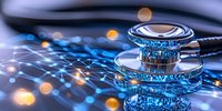 Futuristic metallic coins stacked in blue technological environment with glowing circuit patterns and bokeh lights, concept of digital currency and fintech.