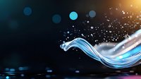 Flowing dynamic water splash with glowing blue light effect and sparkling droplets against dark background, creating elegant motion and energy.