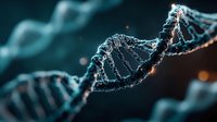 DNA double helix structure with glowing effects on dark background for medical research, biotechnology and genetic science concepts.