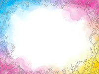 Colorful watercolor frame with ornate floral patterns and decorative swirls creating elegant border on white background for wedding invitations and greeting cards.
