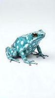 Vibrant turquoise poison dart frog with white spots isolated on white background, ready for design, educational, and wildlife projects.
