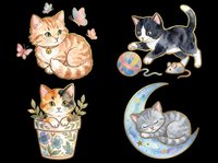 Cute kittens clipart set isolated on transparent background, ready for stickers, t-shirt design, print on demand, sublimation, and nursery decor projects.