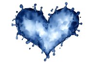 Blue watercolor heart with paint splashes and drops isolated on white background for romantic designs and Valentine decorations.