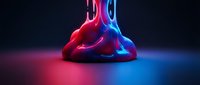 Glowing neon liquid pouring into abstract form with vibrant red and blue light effects on dark background for modern design projects.